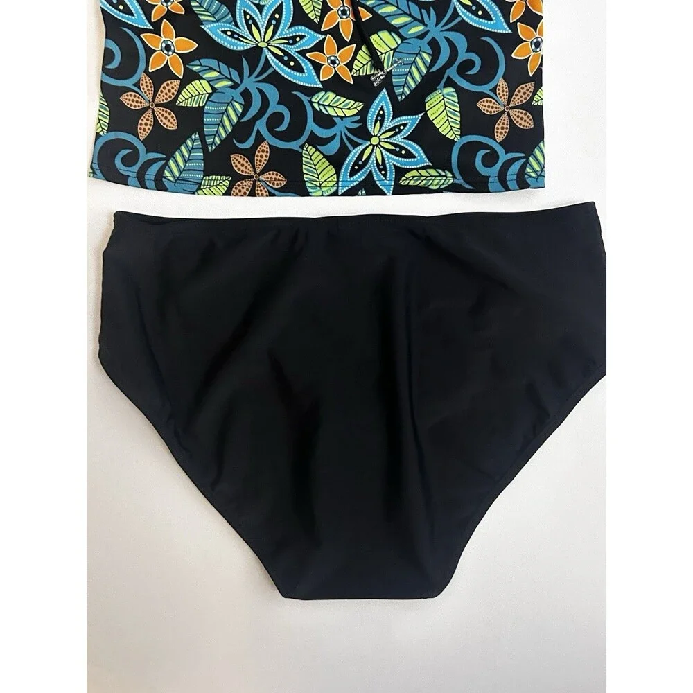 Baltex Pineapple Bay Tankini Swimsuit Size 14 Floral Black 2 Piece NWT Swim Set